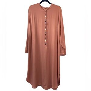 ALLDAY Charm peach long sleeve modest  maxi dress w/ multi color button front